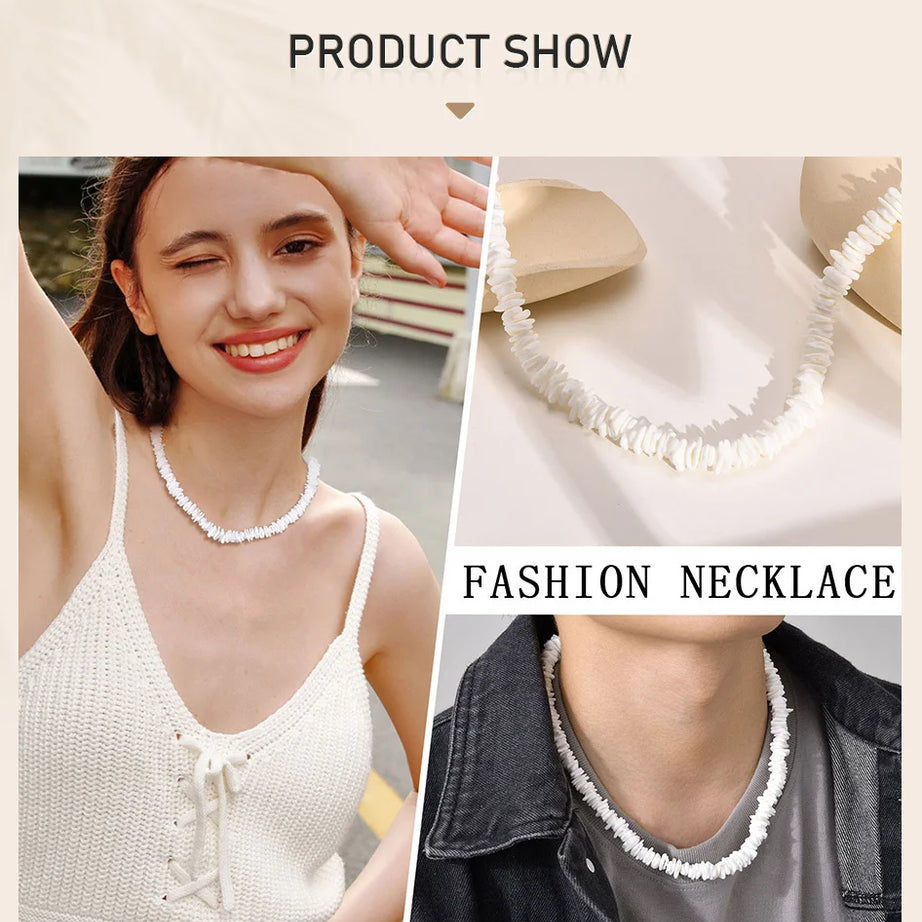 Hawaiian White Puka Shell Chain Choker Necklace