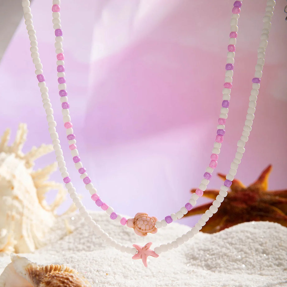 Starfish, Sea Turtle and Conch Beaded Layered Necklace