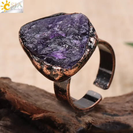 CSJA Vintage Silver Rings Natural Stone Amethyst Ring for Women Adjustable Design Handmade Fashion Jewelry Boho Accessories H765 - Charlie Dolly