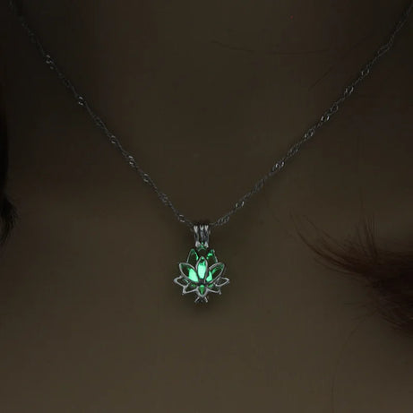 Glow-in-the-Dark Lotus Moon Pendant, Luminous Boho Necklace
