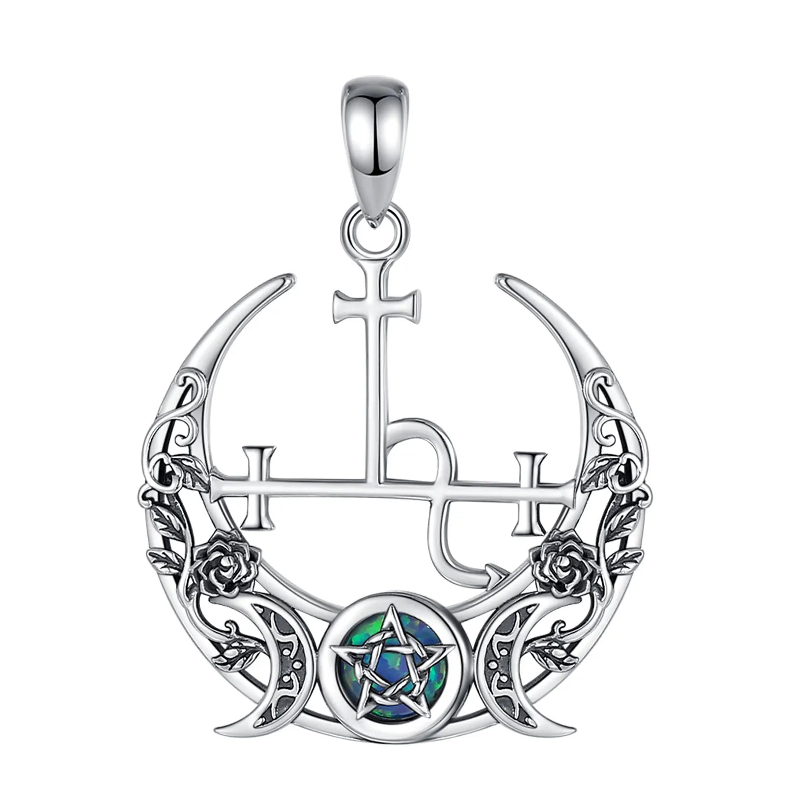 Eudora 925 Sterling Silver Lilith Moon Necklace for Women Man Opal Triple Moon Goddess Amulet Pendant Personality Jewelry Gift
