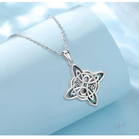 Witch Knot Amulet Necklace with Natural Abalone, S925 Sterling Silver