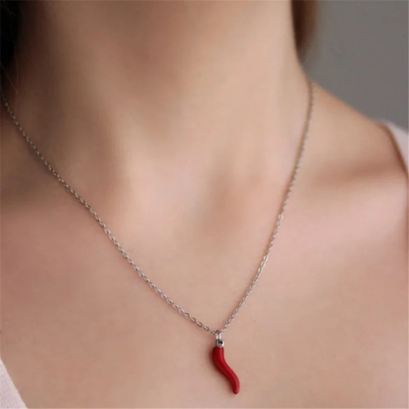 Italian Horn Red Necklace Black Gold Silvertone Black Lucky Charm Necklace Small Cornetto Pendant Jewelry for Women Amulet Horn - Charlie Dolly