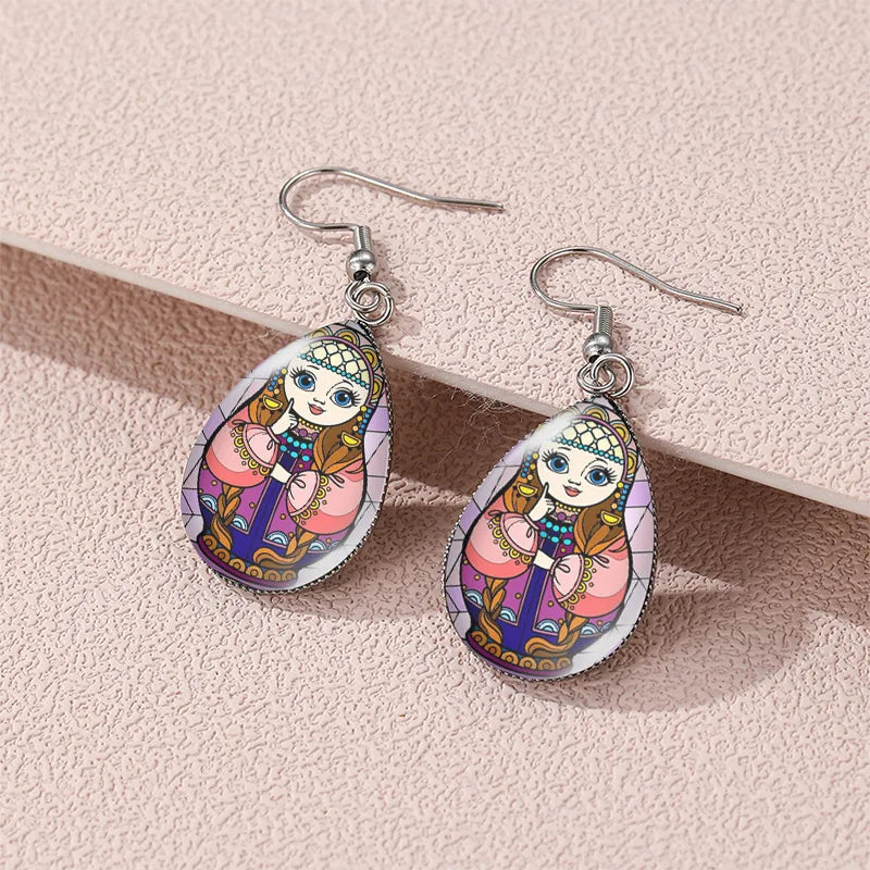 Handmade Matryoshka Russian Nesting Doll Resin Earrings  Vintage Boho Dangle Drop Jewelry Lightweight UV Resin Artisan Crafted