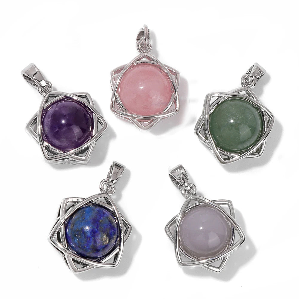 Hexagram Star Pendant Lapis Lazuli Amethysts Natural Stone Charms For Making Necklace Earrings Amulet Star of David Jewelry