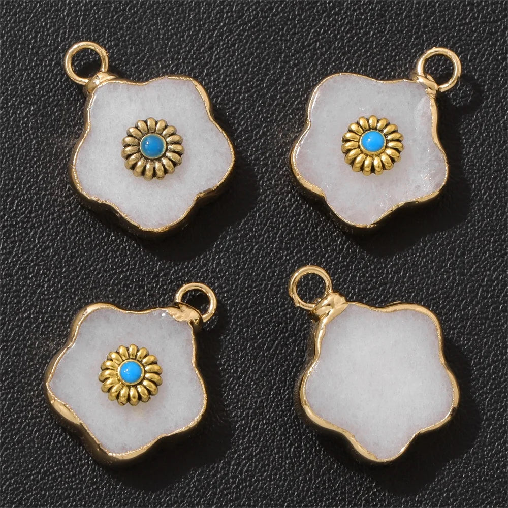 2pcs Natural Stone Flower Charms Tiger Eye Lapis Lazuli Flower Pendant For Jewelry Making Necklace DIY Earrings Bracelet15x20mm