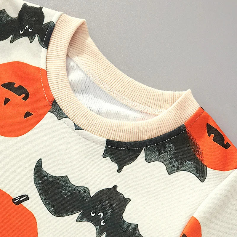 Boy Halloween Sweater Child Cartoon Jack O'lantern And Bat Print Tops Kids Autumn And Winter Celebration Party Play Hoodies - Charlie Dolly