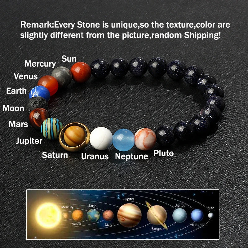 Galaxy Solar System Bracelet Men Universe Nine Planets Natural Stone Stars Earth Moon Bracelets for Women Fashion Couple Jewelry