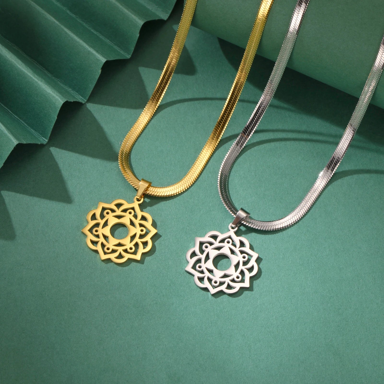 LIKGREAT Yoga Lotus Necklaces Stainless Steel Flower of Life Pendant Women Mandala Healing Buddha Spiritual Chakra Jewelry