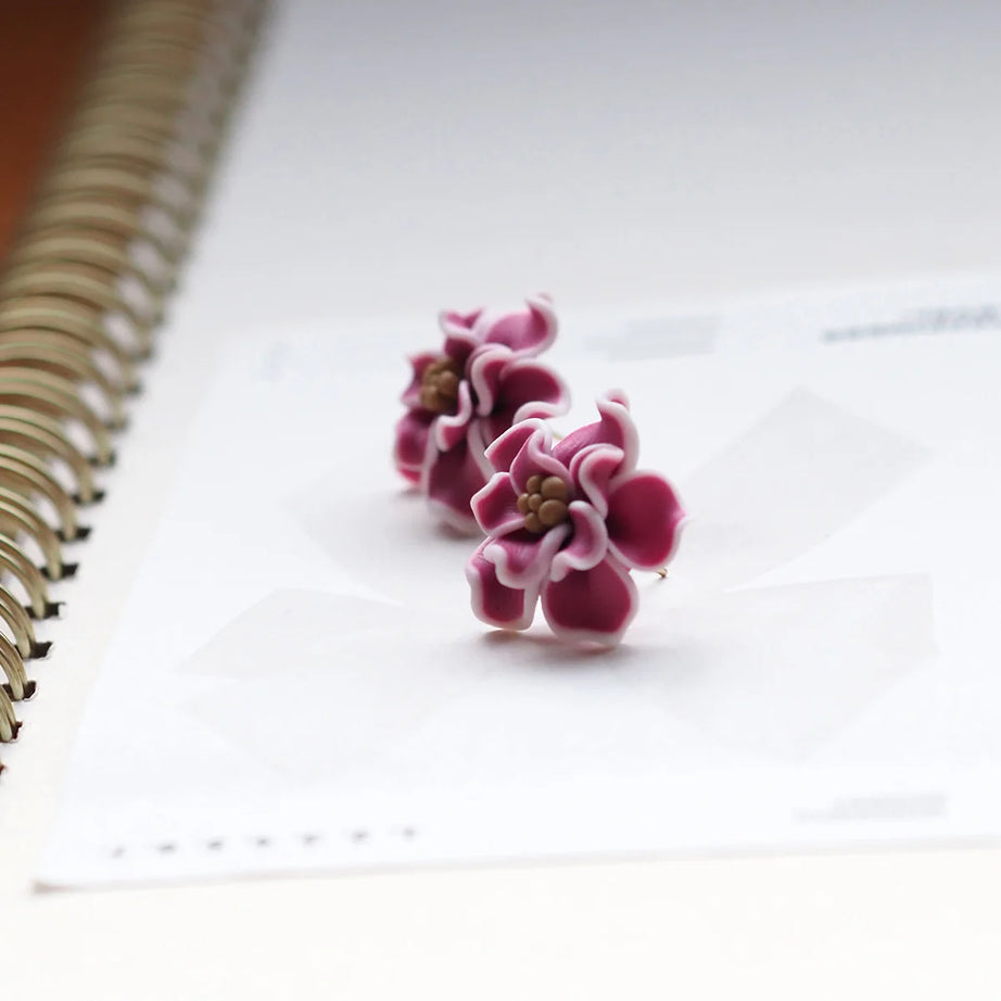 3D Clay Flower Statement Stud Earrings Jewelry