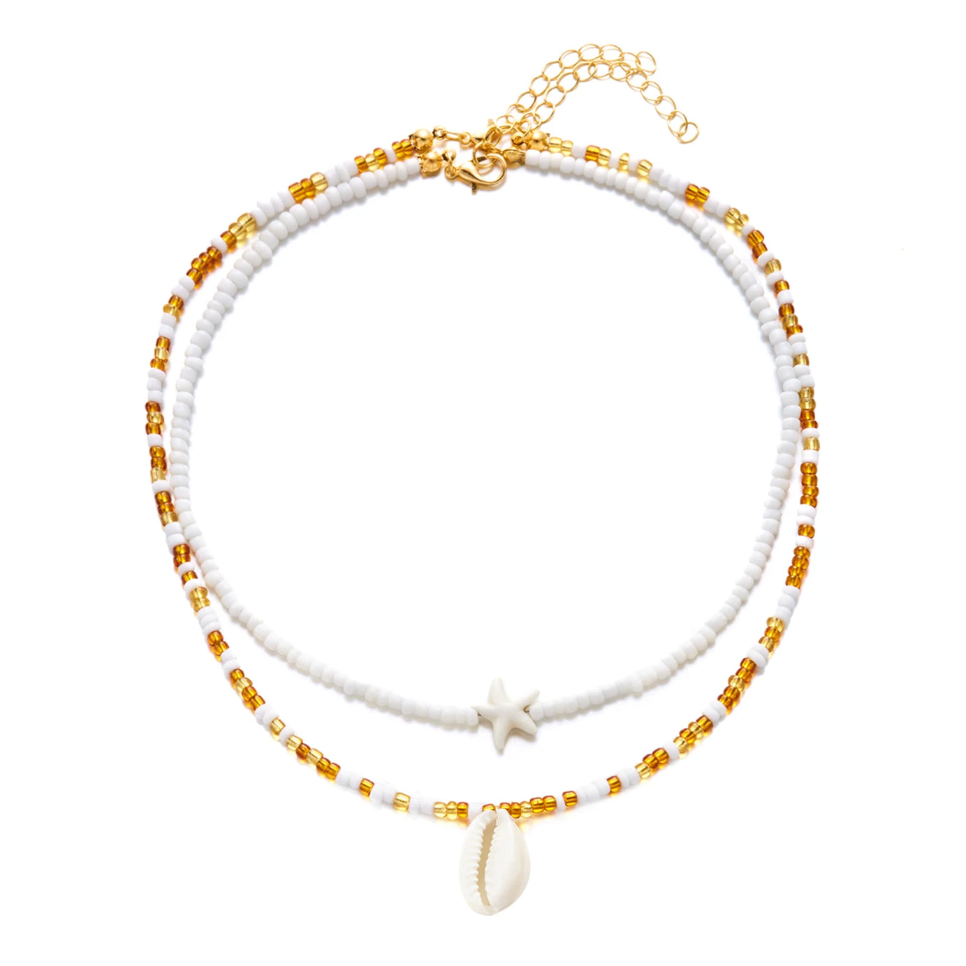 Sea Turtle and Starfish Double Layered Beaded Choker