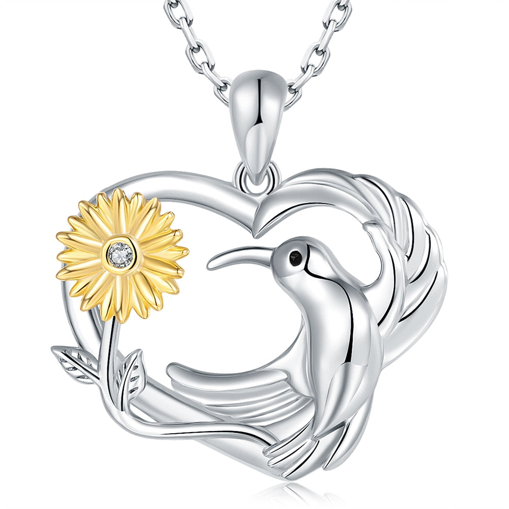 925 Sterling Silver Hummingbird Necklaces Cute Animal Pendant Sunflowers Mothers Day Birthday Gift Jewelry for Women Wife Mom - Charlie Dolly