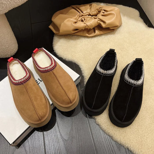 2023 Womens winter Suede Warm Soles No Heels Baotou Wool Half-slippers Cotton Shoes uggs - Charlie Dolly