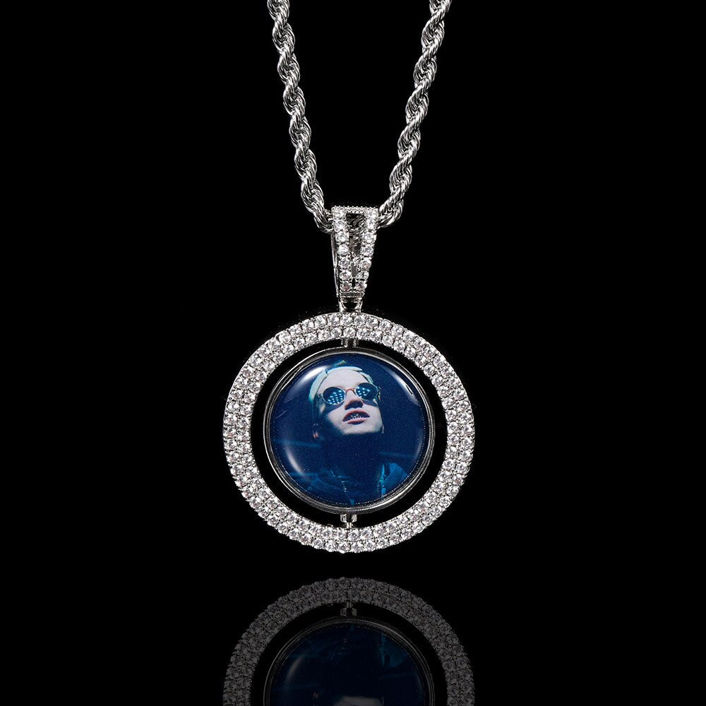 Custom Memory Photo Necklace for Men Jewelry Rotatable Double Side Personalized Medallions Picture Hip Hop Pendant - Charlie Dolly