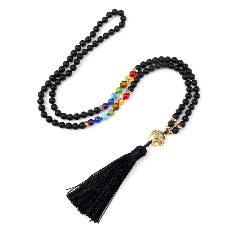 Purple Agate 7 Chakra Mala Necklace Jewelry