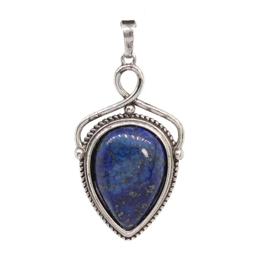 Women's Natural Crystal Stone Water Drop Pendants For DIY Necklace Amethyst Rose Quartz Lapis Lazuli Boho Men Jewelry Making