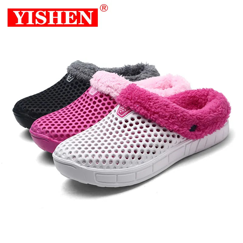 YISHEN Slippers Women Plush Sandals Couple Shoes Classic Garden Fur Fluffy Slippers Outdoor Winter Warm Slides Zapatillas Mujer - Charlie Dolly