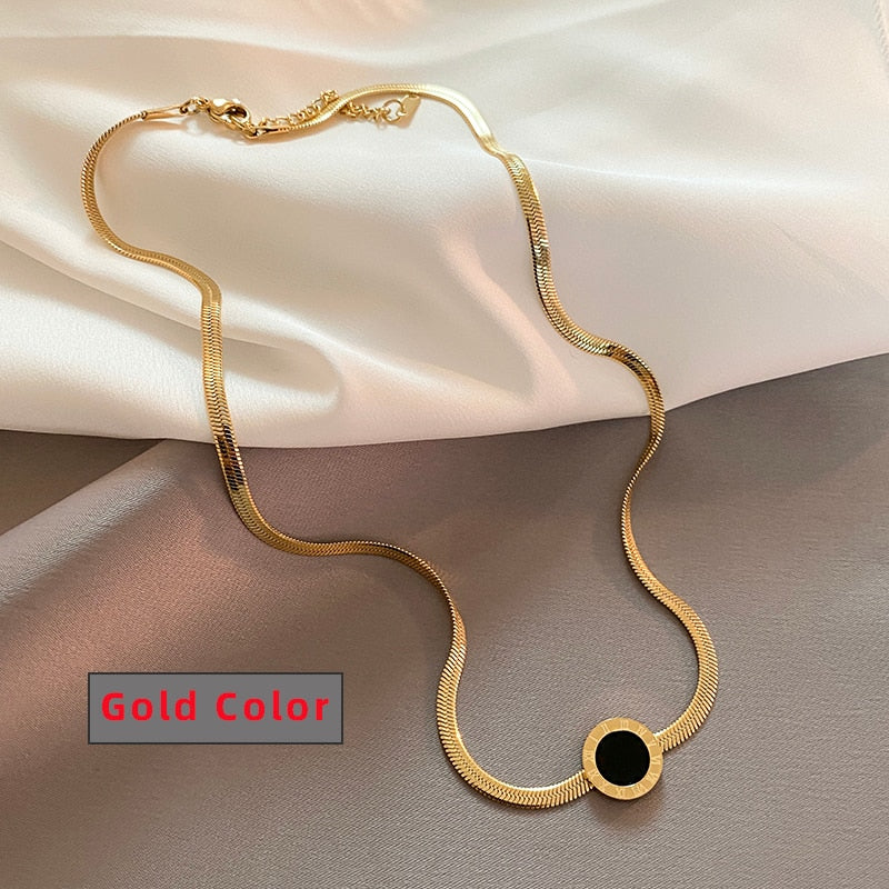 Classic Fashion Stainless Steel Roman Digital Wafer Pendant Necklace 2022 Fashion Jewelry Christmas Party Women's Sexy Necklace - Charlie Dolly