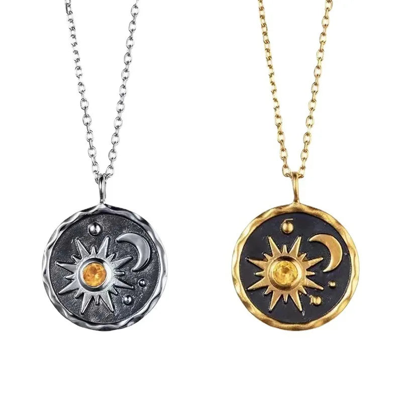 Summer Trends Boho Vintage Dangle Earrings Pendant Necklaces Set For Women Sun Moon Necklace Jewelry Engagement Accessories Gift