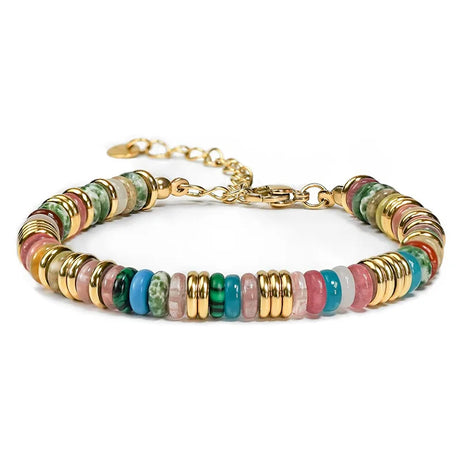 Colorful Boho Natural Stone Surfer Beach Choker 6mm Beaded Gemstone Necklace for Women 14K Gold Plated Handmade Jewelry - Charlie Dolly