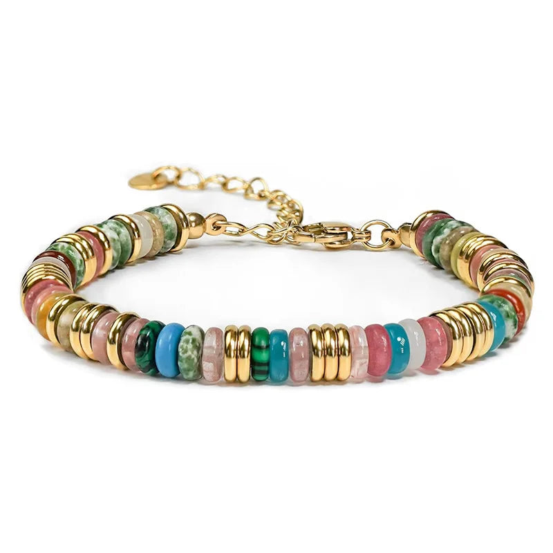 Colorful Boho Natural Stone Surfer Beach Choker 6mm Beaded Gemstone Necklace for Women 14K Gold Plated Handmade Jewelry