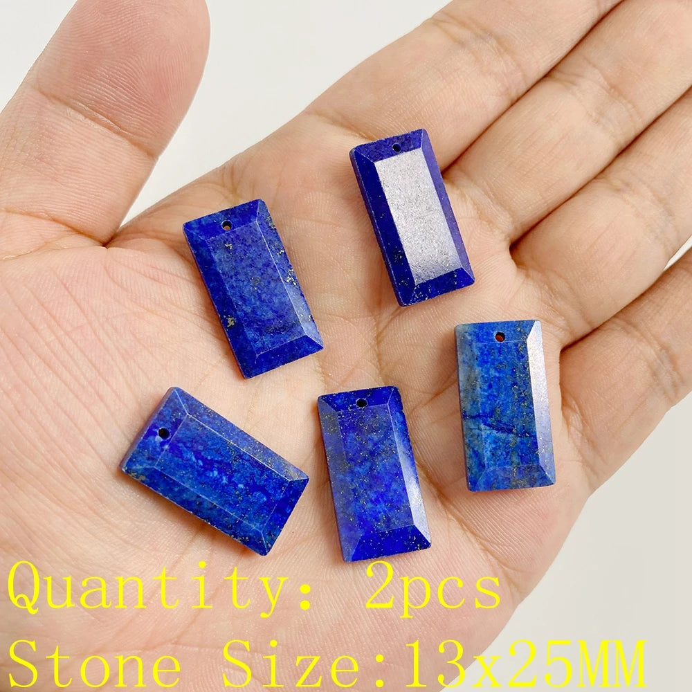 Natural Lapis Lazuli Stone Pendant Charm Waterdrop Square Round Heart Shape Accessory For Making Bracelet Necklace Earring 2pcs
