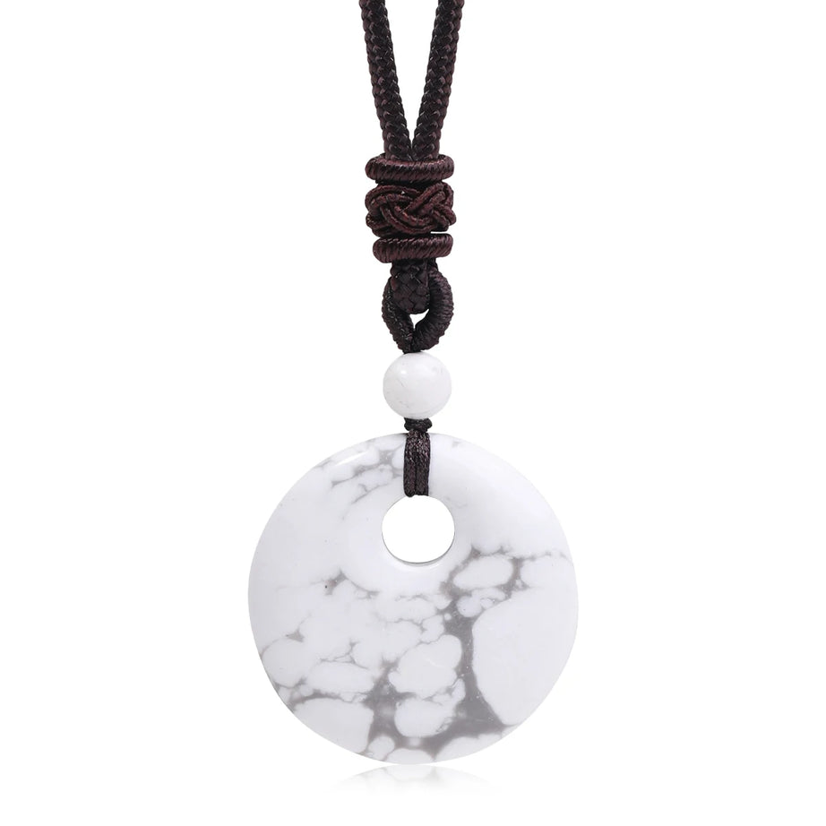 Natural Gemstone Chinese Peace Knot Pendant Necklace, Sacred Blessing Amulet