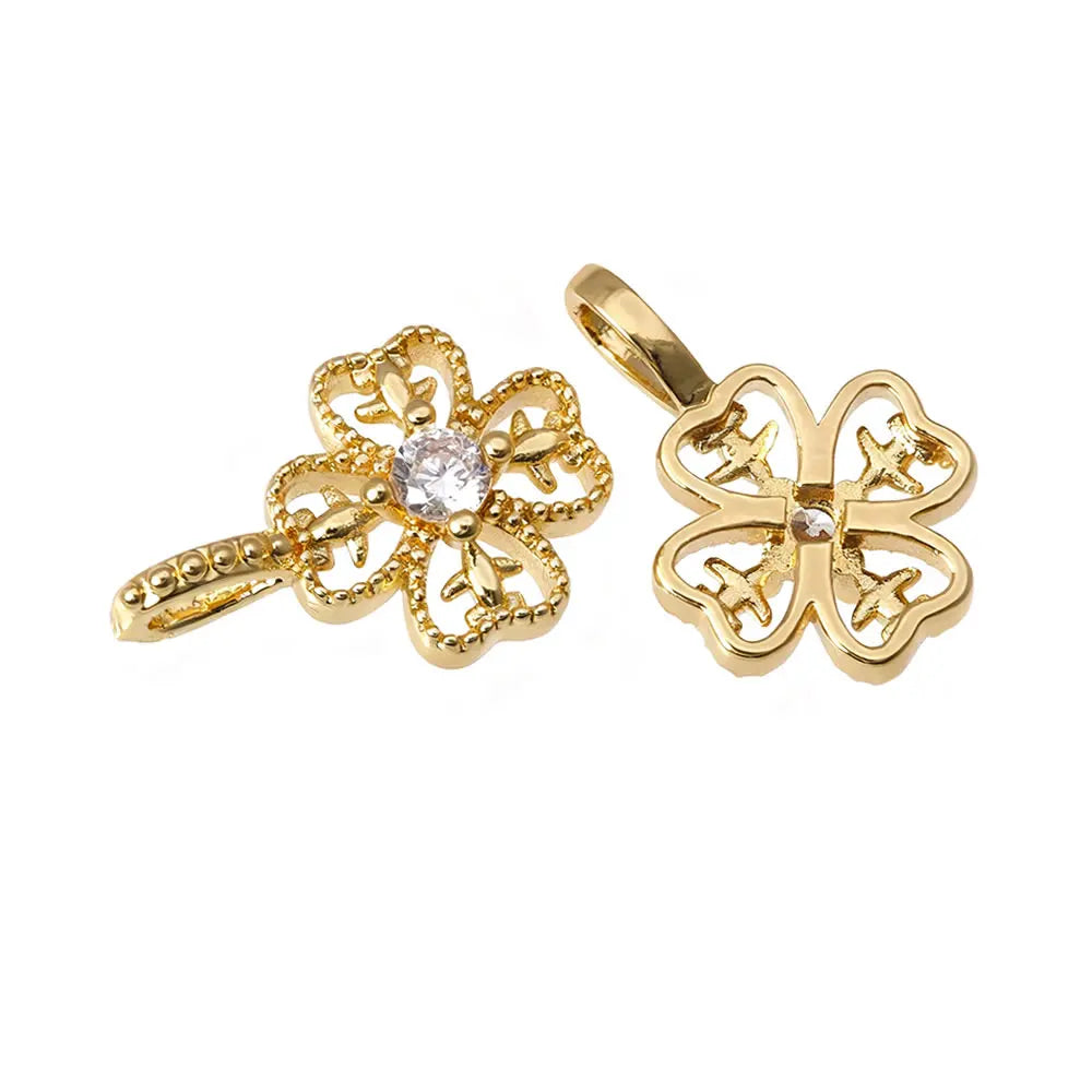 18K Gold Color Brass and Zircon Lotus Flower Necklaces Charms Pendants High Quality Diy Jewelry Accessories Making Supplies