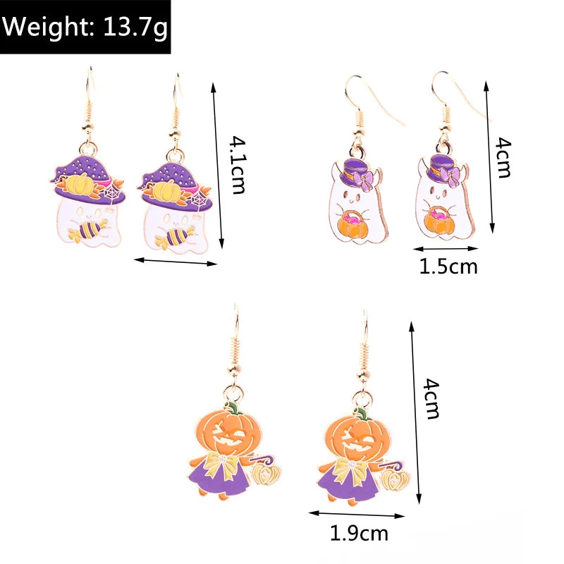 Aihua Fashion Halloween Earrings Enamel Ghost Pumpkin Skeleton Mummy Bat Drop Earrings For Women Halloween Night Party Jewelry - Charlie Dolly