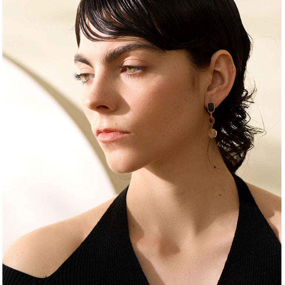 Natural Stone Geometric Gold Drop Earrings Jewelry