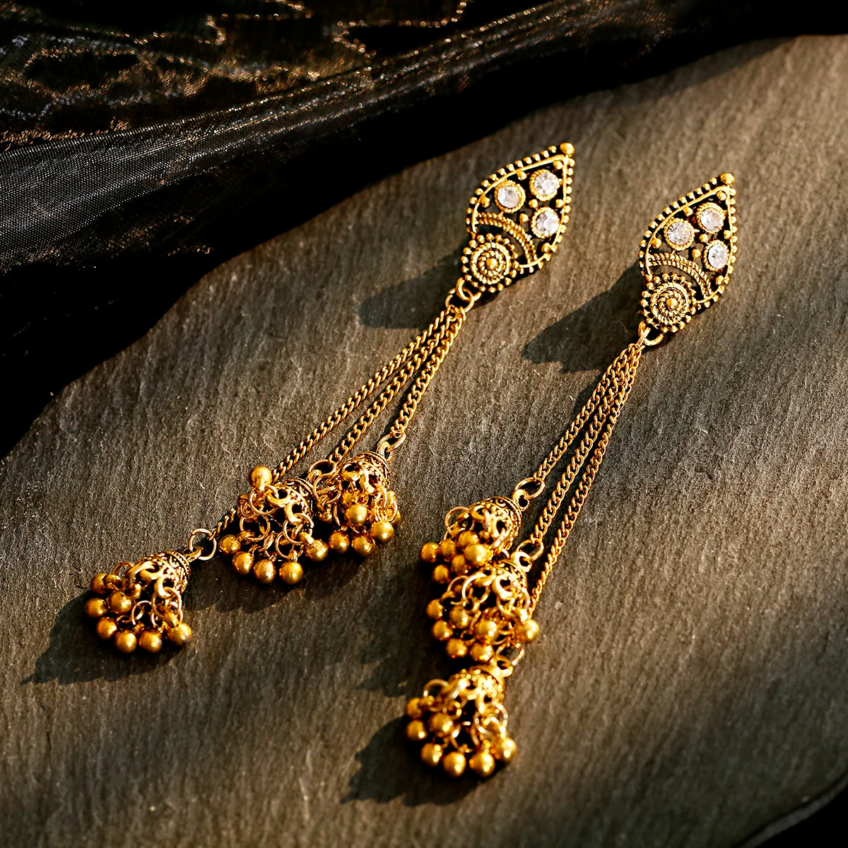Indian Jhumka Earrings Gold Sliver Color Big Bells Drop Long Tassel Earring For Women Boho Gypsy Jewelry Gift
