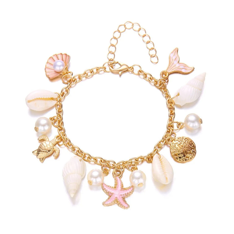 Pearl, Shell and Starfish Gold Tassel Boho Bracelet