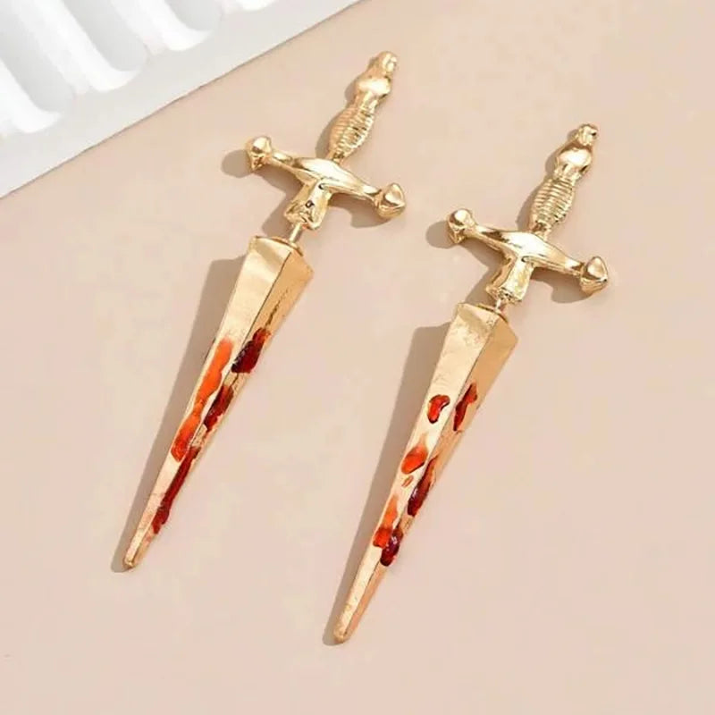 Vintage Dark Gothic Kinitial Sword Earrings For Women Men Dagger Piercing Earring Ear Jacket Punk Goth Halloween Jewelry Gift - Charlie Dolly