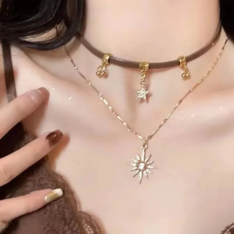 Sun Cross Butterfly Charm Choker Necklace Jewelry