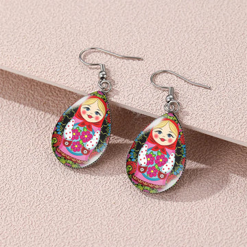 Handmade Matryoshka Russian Nesting Doll Resin Earrings  Vintage Boho Dangle Drop Jewelry Lightweight UV Resin Artisan Crafted