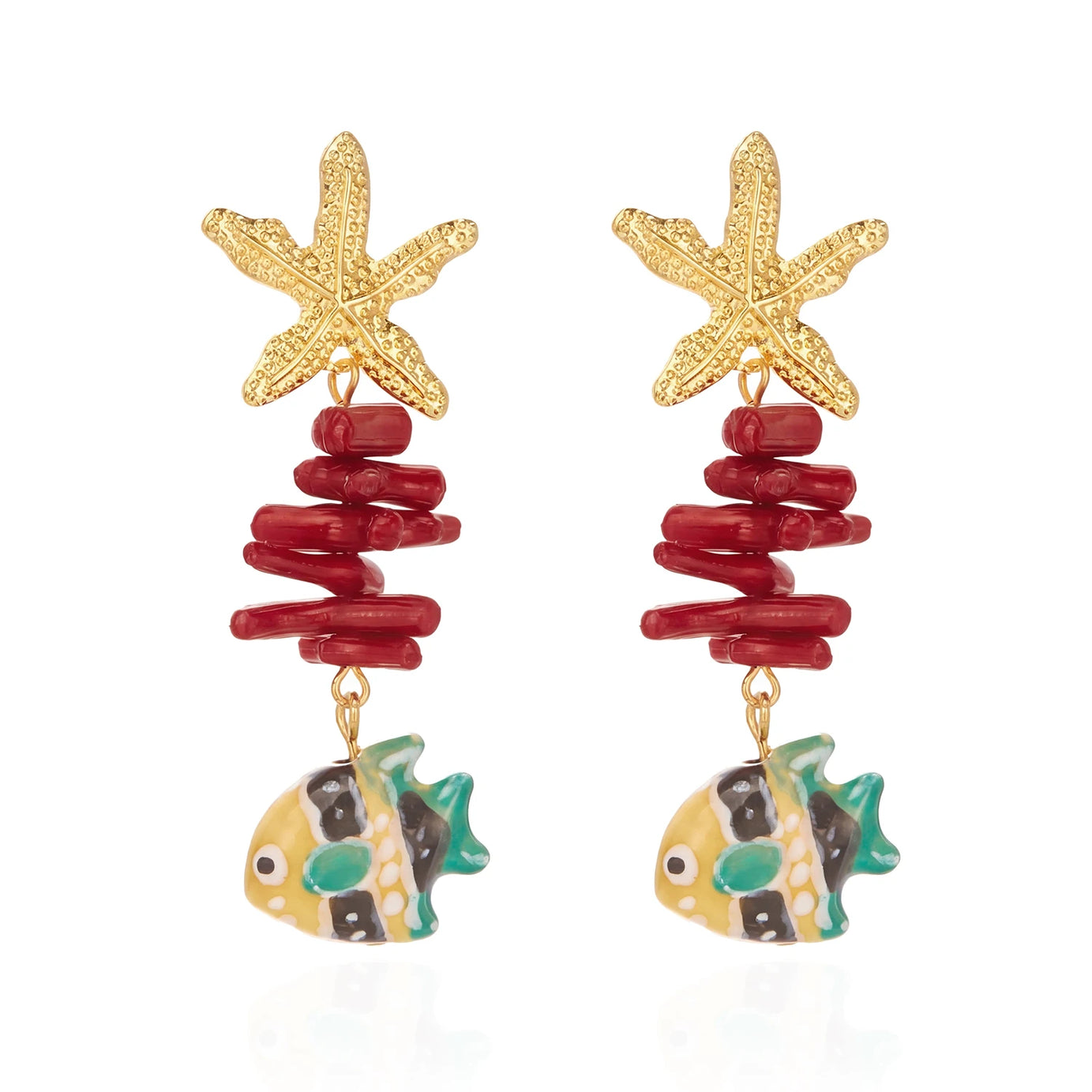 Ceramic Fish Starfish Coral Ocean Earrings Jewelry