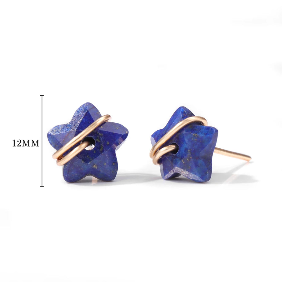 12mm Lapis Lazuli Star Earrings Natural Stone Amethysts Opal Tiger Eye Stone Blue Sodalite Ear Studs For Women Party Jewelry - Charlie Dolly