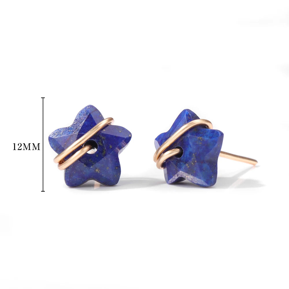 12mm Lapis Lazuli Star Earrings Natural Stone Amethysts Opal Tiger Eye Stone Blue Sodalite Ear Studs For Women Party Jewelry