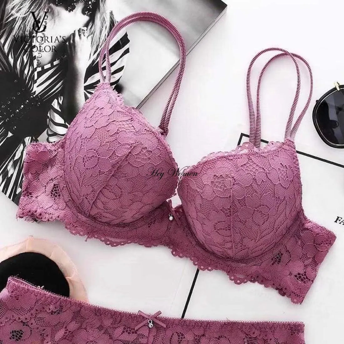 Sexy Bra Set Deep V Push Up Underwire Bralette Lace Floral Lingerie Set Comfort Bra and Panty Set Women Fashion Underwear Set - Charlie Dolly