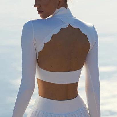 Yoga dress Long sleeve lace backless sexy fitness running T-shirt women sports yoga top exercise bra pants - Charlie Dolly