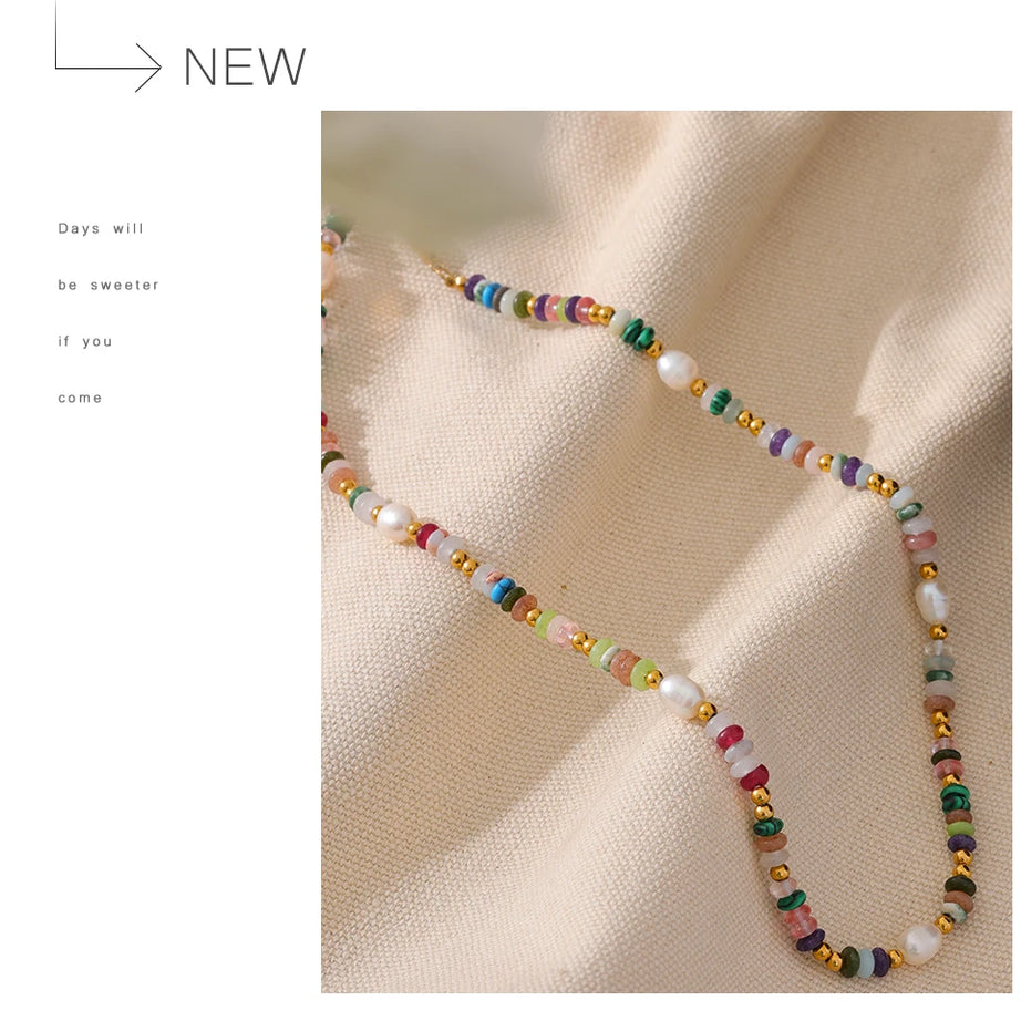 Natural Pearl Stone Boho Necklace