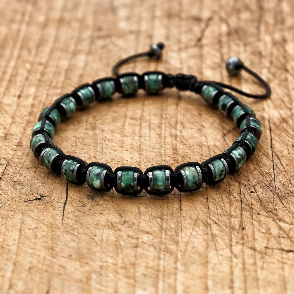 3*6mm Natural Amazonite Stone Hematite Beads Braided Bracelet Handmade Woven Boho Yoga Charm Bracelet Couple Men Jewelry