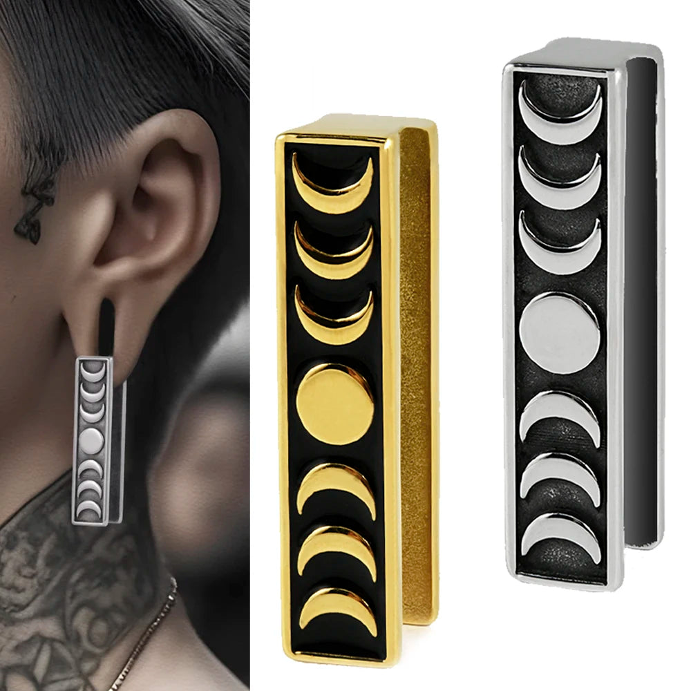 1PC Stainless Steel Stars&Moon Long Phases Ear Weights Hangers Expanders Stretched Gauges Ear Plugs Tunnels Piercing Jewelry