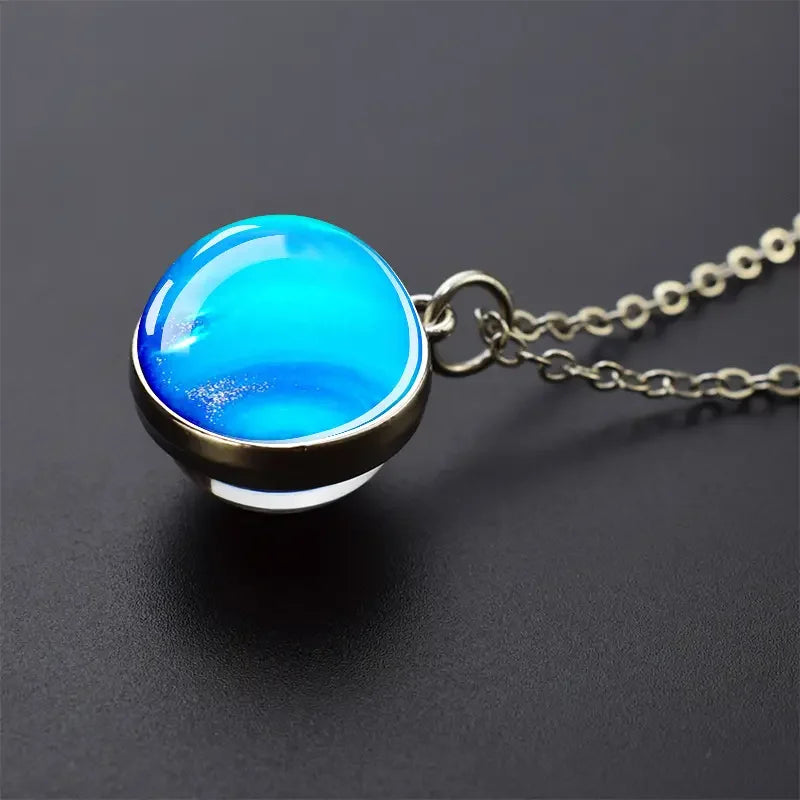 Double Sided Galaxy Planet Glass Ball Pendant Necklace Sun Earth Moon Mars Necklaces Jewelry