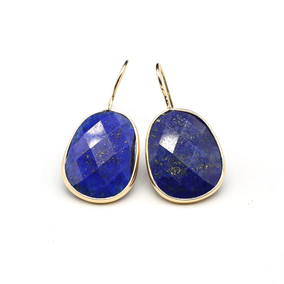 Hot Sale Natural Stone Lapis Lazuli Pink Crystal Faceted Dangle Earring Reiki Eardrop Women Hook Dangle Earrings Party Jewelry - Charlie Dolly