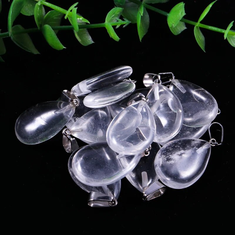 50pcs Natural Stone Waterdrop Pendants Crystal Amethysts Lapis Lazuli Healing Charms Tear Beads For Jewelry Making Earring Gems