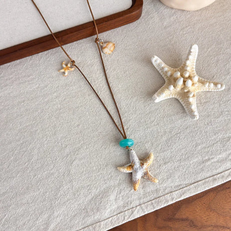 Starfish, Nautilus and Conch Wax Rope Clavicle Necklace