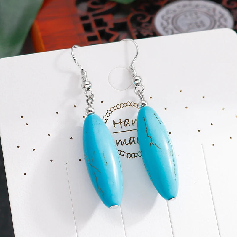 Boho Vintage Turquoise Water Drop Stud Earrings for Women Star Heart Flower Tribe Earring Statement Valentine Day Gift Jewelry
