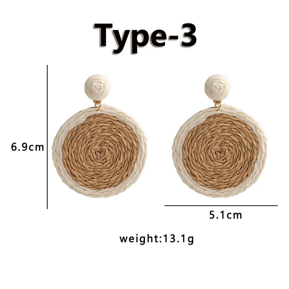 Raffia Straw Woven Boho Hoop Earrings Jewelry