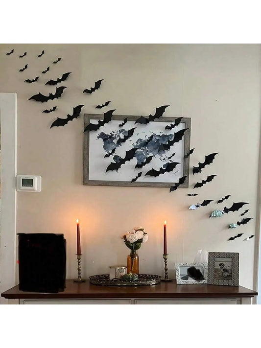 60pcs 3D Waterproof black Bats Wall Decor Halloween Decor